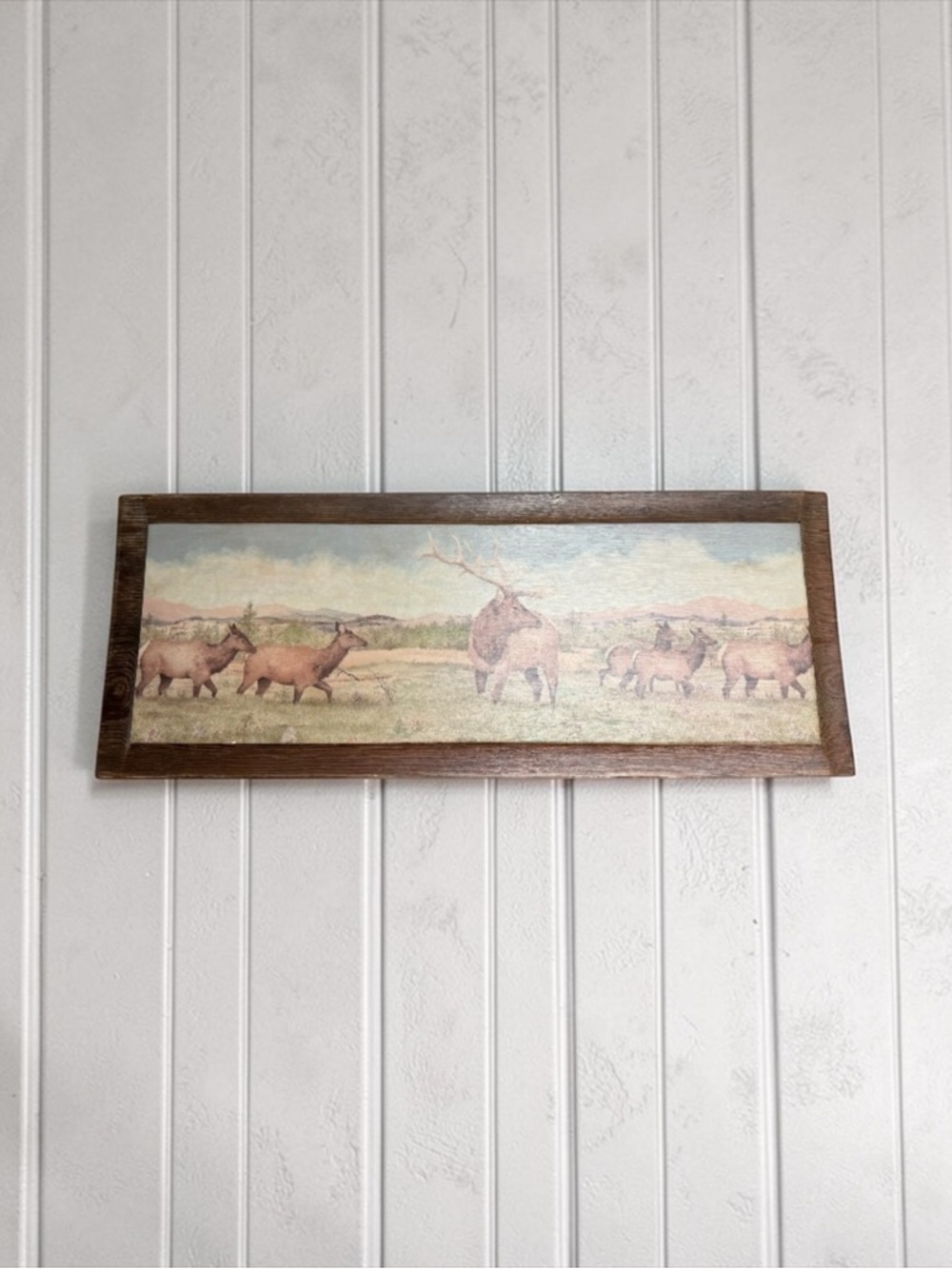 Rustic Deer Woodland Wall Art Reclaimed Wood Frame 26.25x10.25